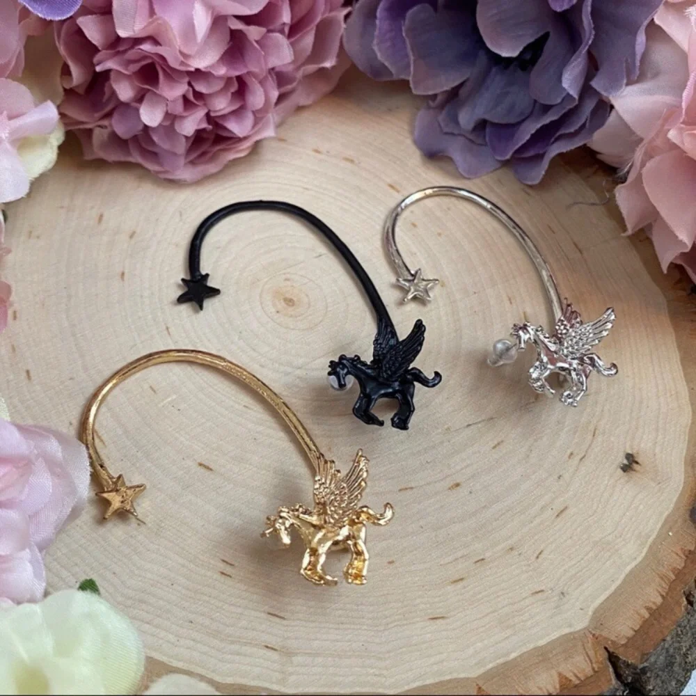 Unicorn Pegasus Silver Pierced Earring wEar-Cuff Shooting Star Festival